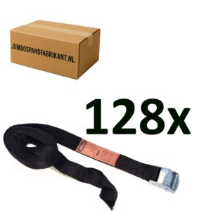Voordeeldoos 128x JUMBO Spanband ZWART extra Grip klemgesp 250cm, 25mm, 250KG.
