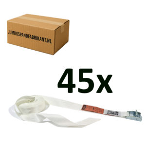 Voordeeldoos 45x JUMBO Spanband WIT extra Grip klemgesp 10m, 25mm, 250KG.