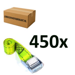 Voordeeldoos 450x JUMBO Spanband GEEL extra Grip klemgesp 50cm, 25mm, 250KG.