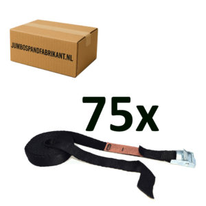 Voordeeldoos 75x JUMBO Spanband ZWART extra Grip klemgesp 500cm, 25mm, 250KG.