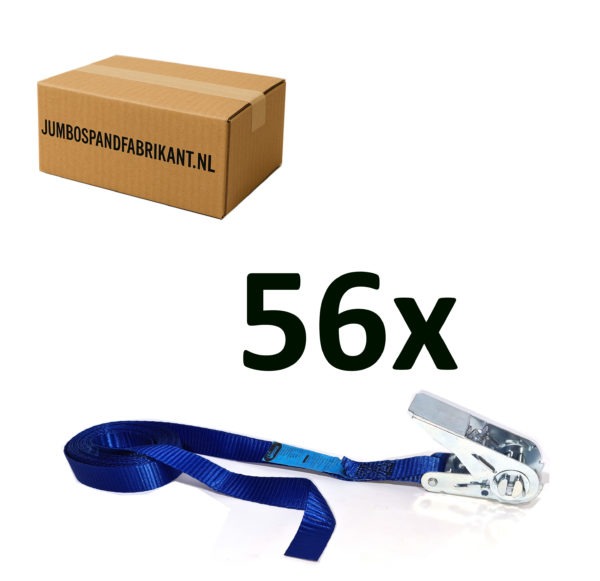 Voordeeldoos 56x JUMBO spanband blauw 500 cm 25 mm eindloos, 600 KG